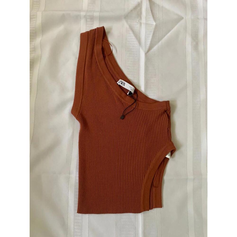 ZARA - Burnt Orange Single Strap Knit Cropped Top - Women's Size Medium - NEW